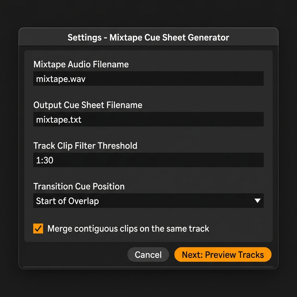 Mixtape Cue Sheet Generator Interface