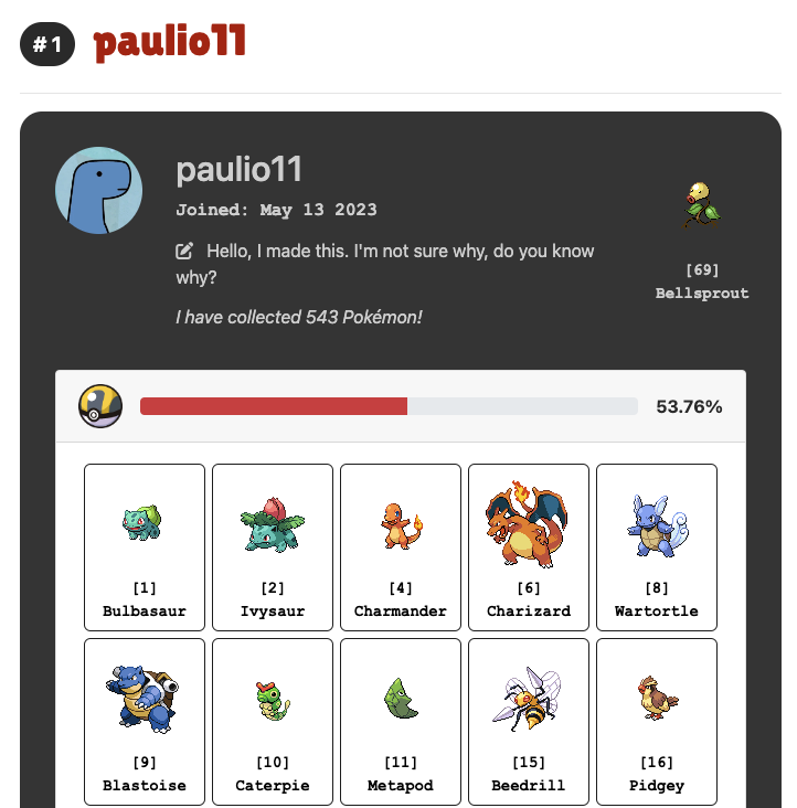 Pokémon component on trainer page