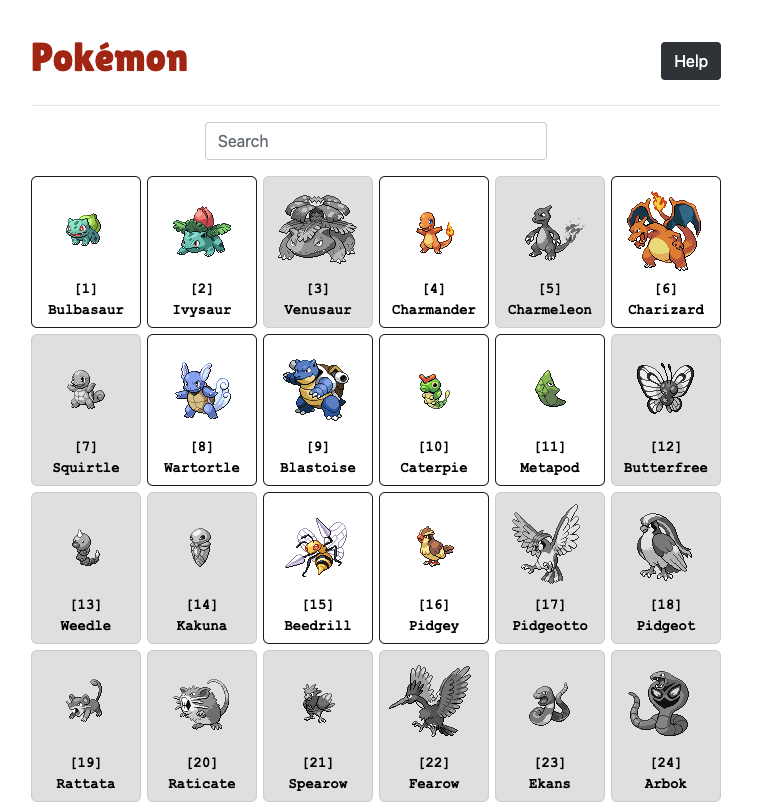 Pokémon component on list page