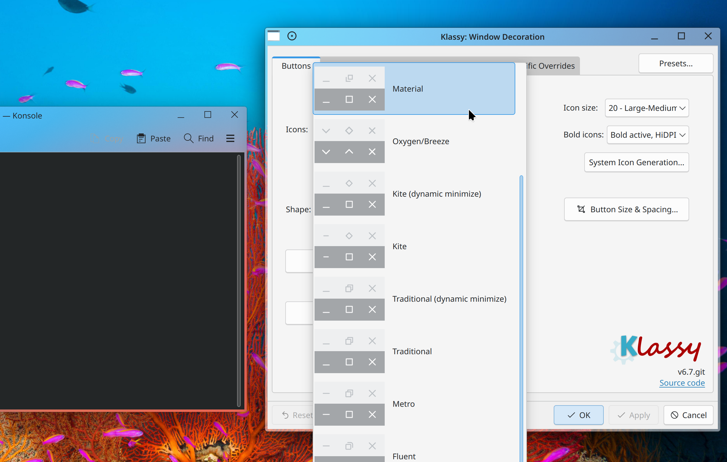 Screenshot of Button icons menu