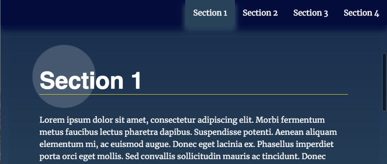 Screenshot showing the nav menu and Section 1 heading