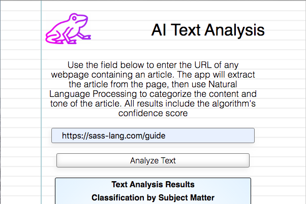 Display of a successful project setup showing purple-pink frog logo, project title, and basic input form