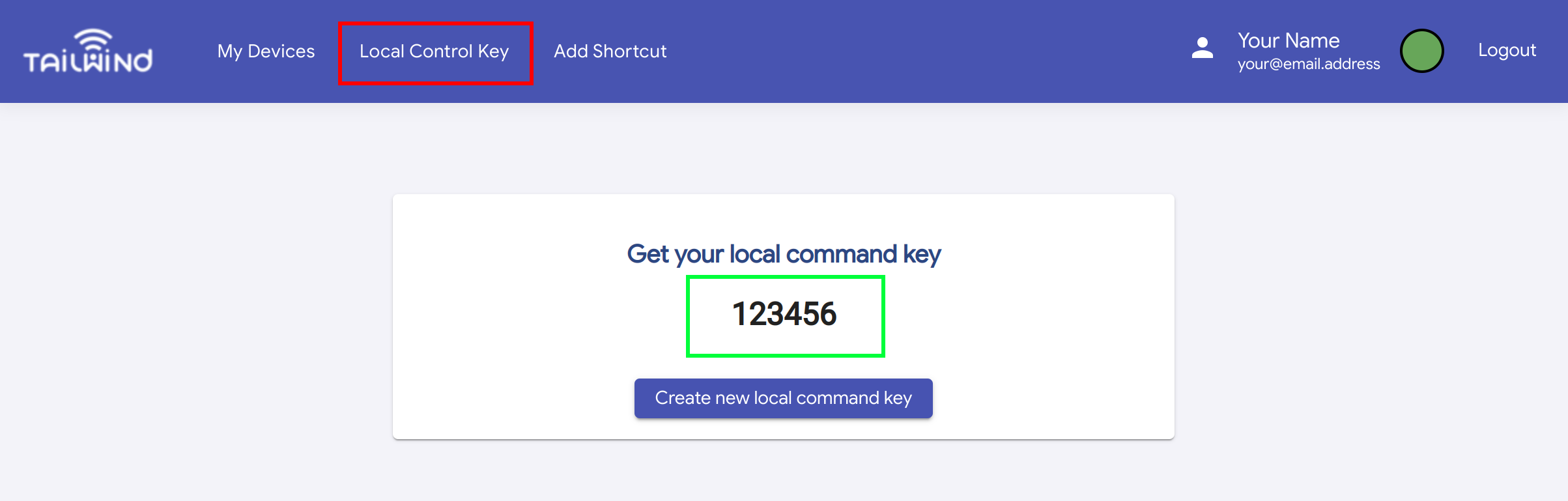Screenshot showing where to find the Local Control Key
