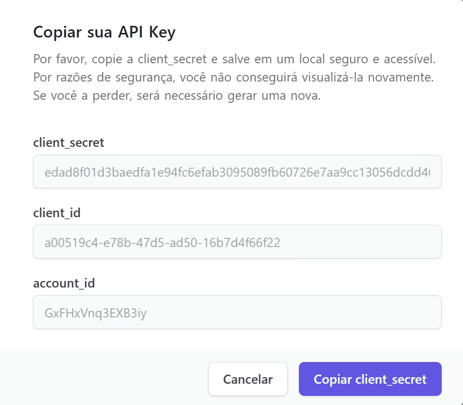 Kiwify API Key modal