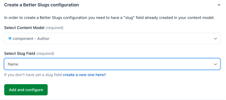 Create Slug Configuration