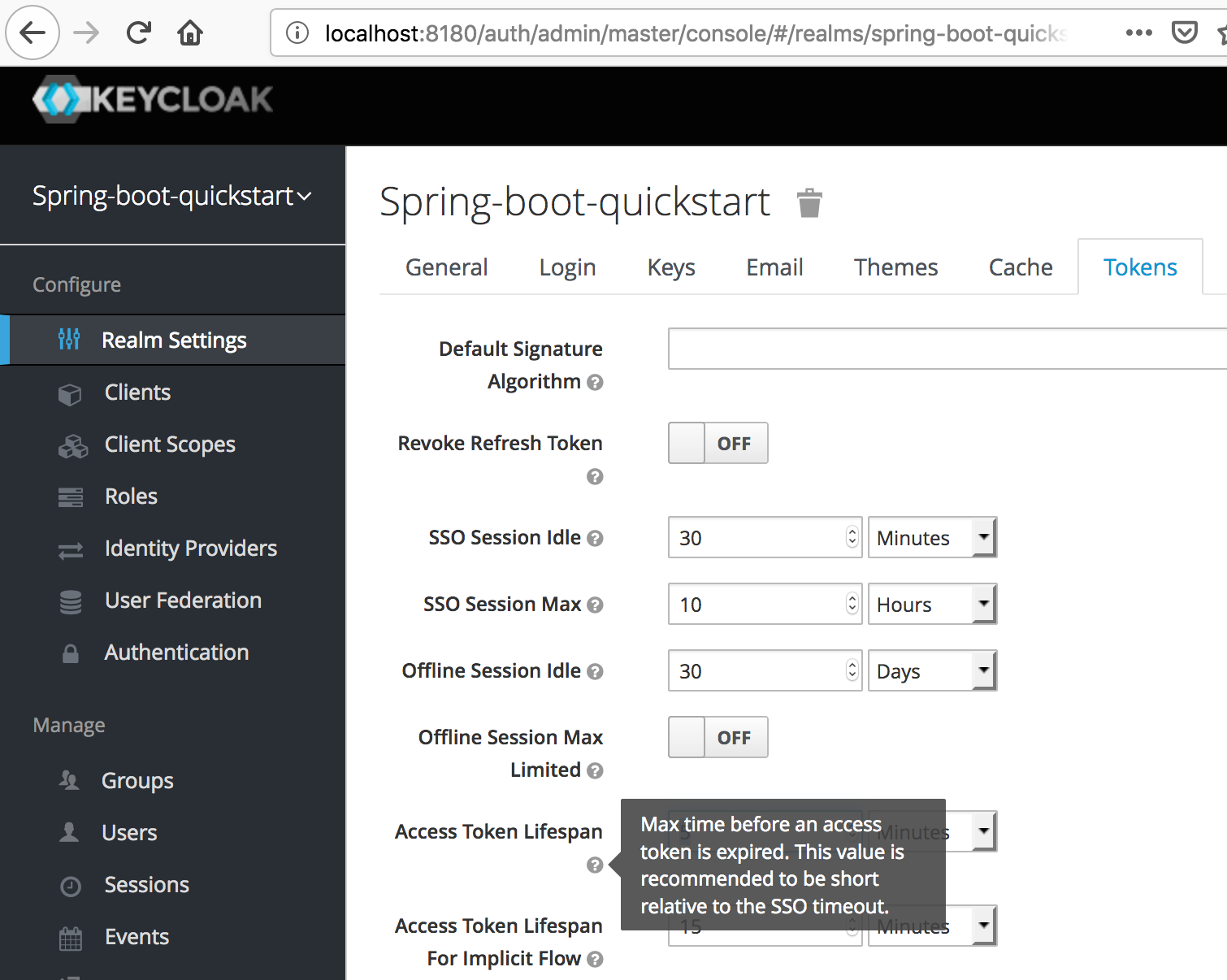 keycloak access token config