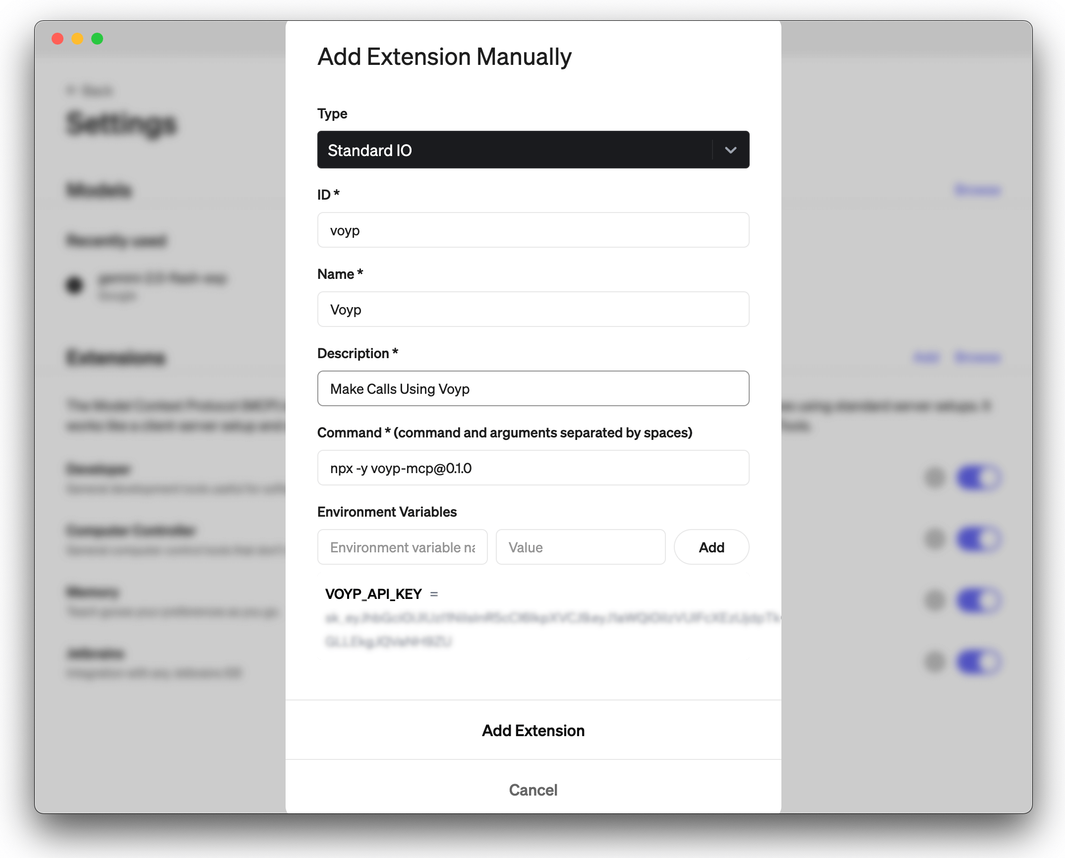 Adding VOYP MCP server to Goose