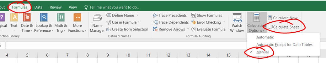 Excel Formulas, Change to Manual