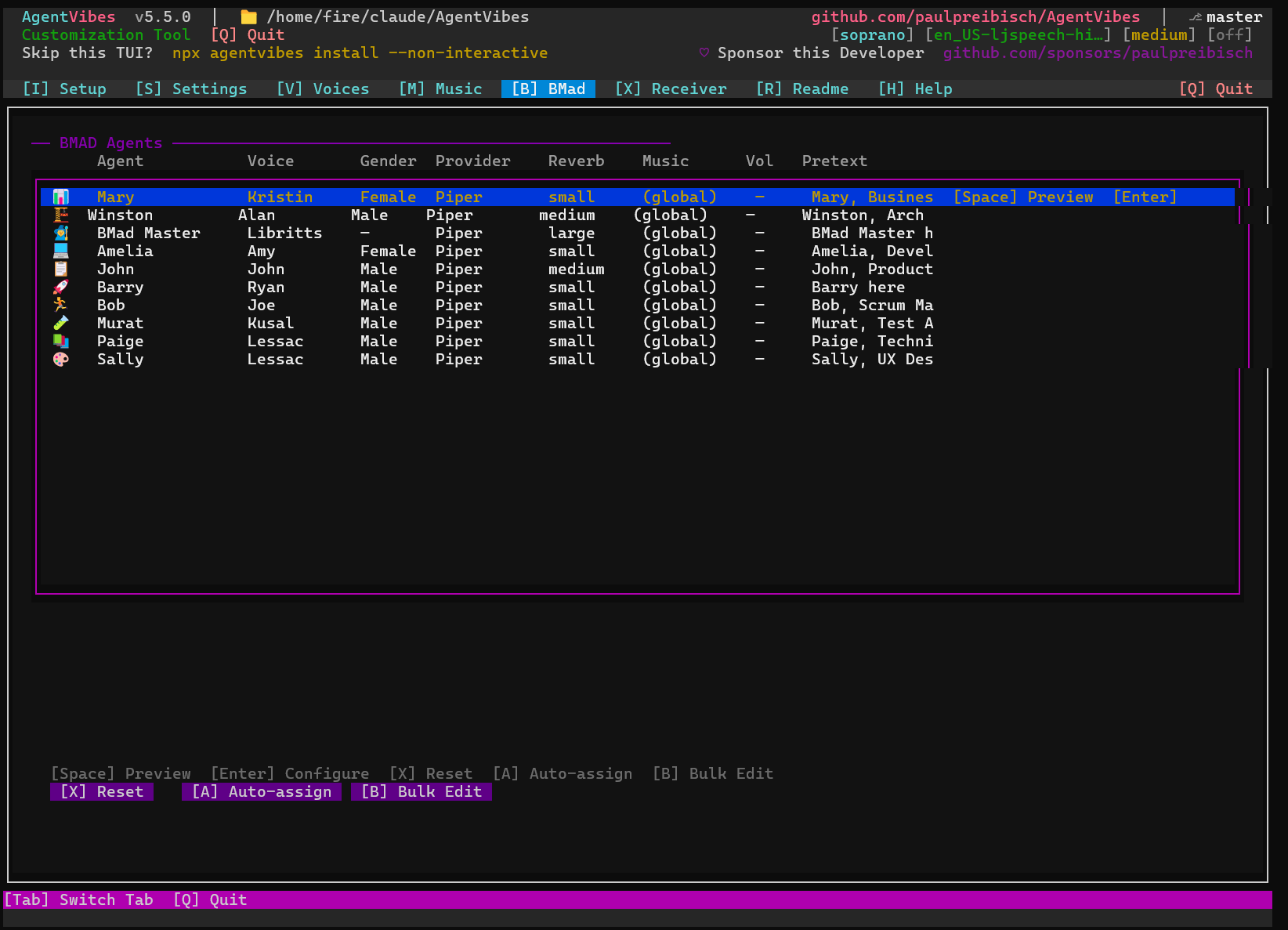 AgentVibes BMad Tab