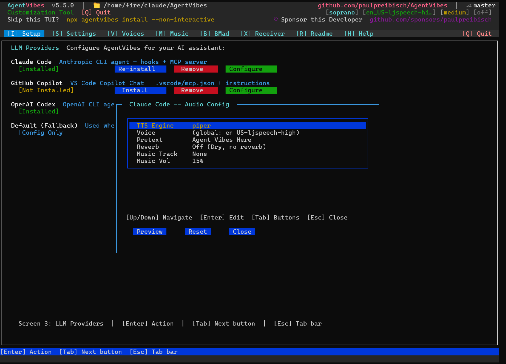 AgentVibes Configure Claude Code Audio