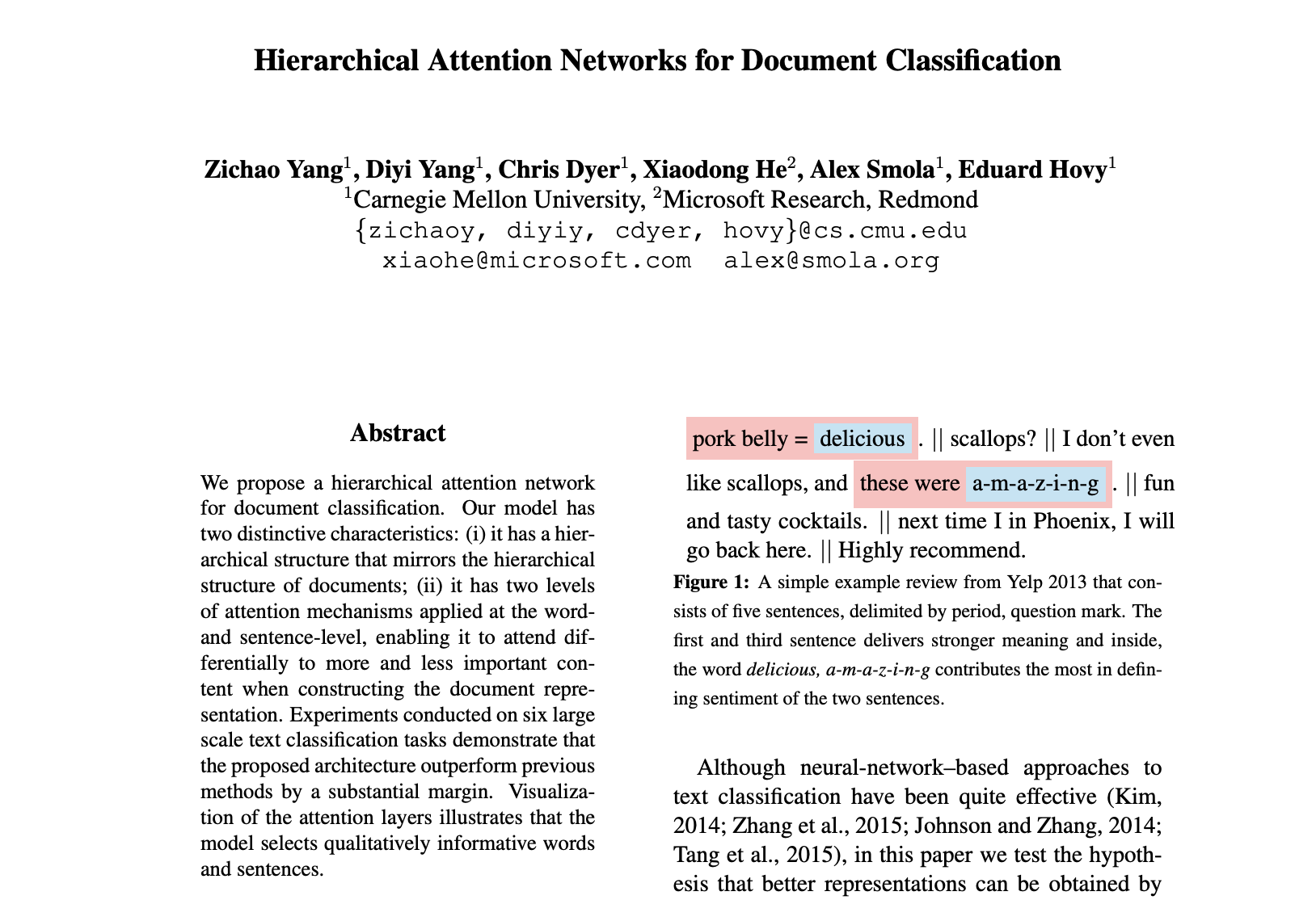 Paper on Hierarchical Attention Networks for Document Classification