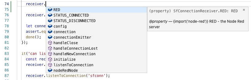 Screenshot of intellisense