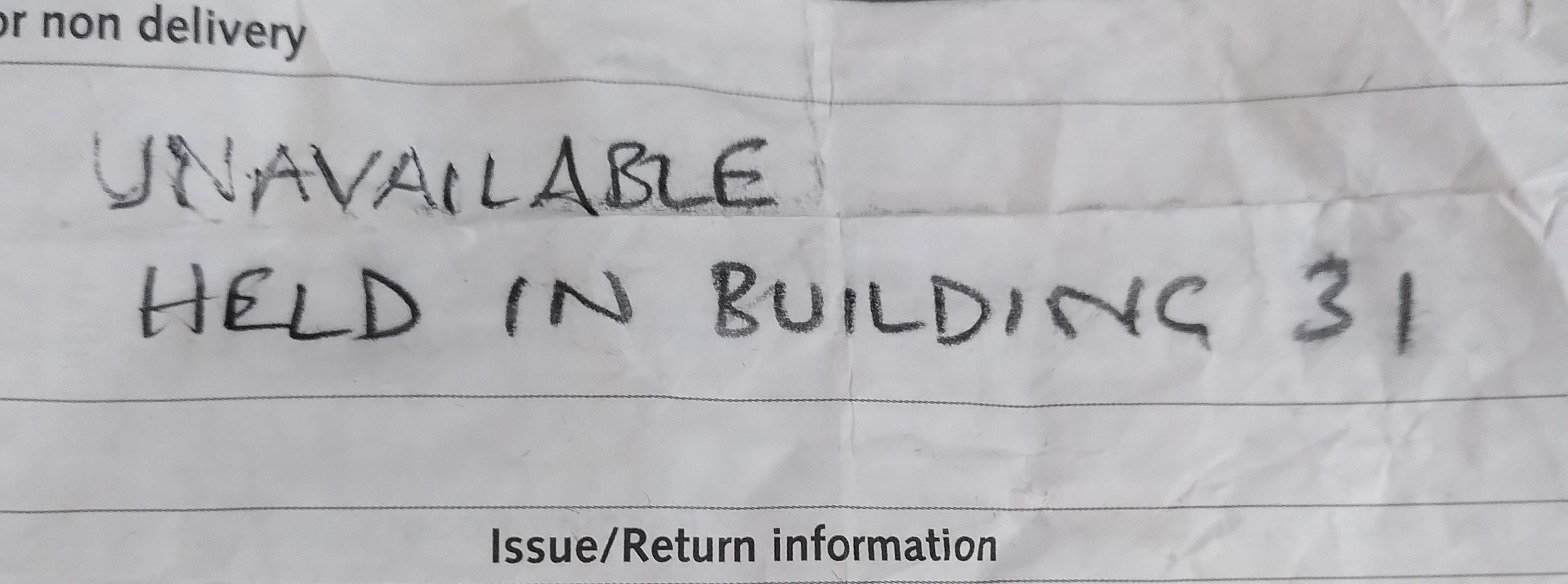 UNAVAILABLE
HELD IN BUILDING 31