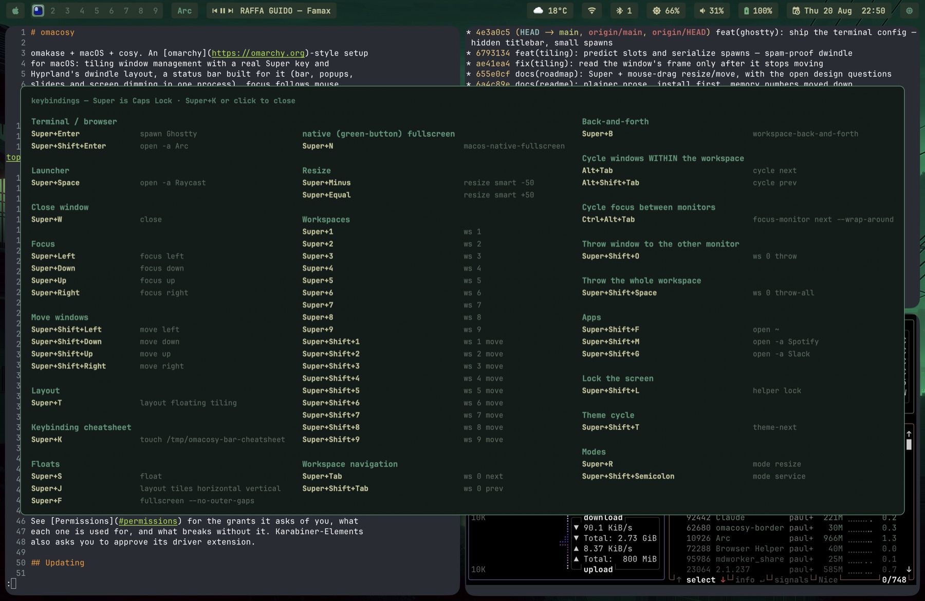 The keybinding cheatsheet — every binding, parsed from aerospace.toml