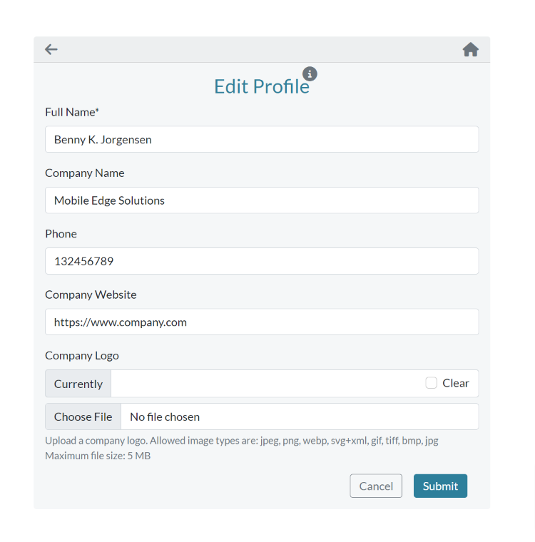 employer profile update page