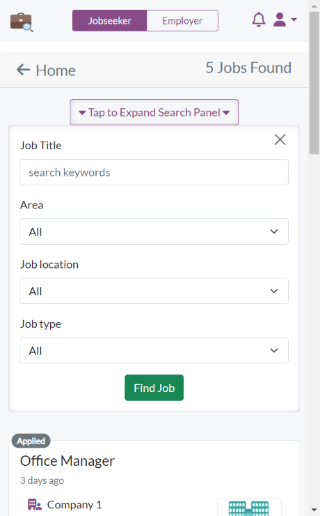 jobseeker search mobile panel