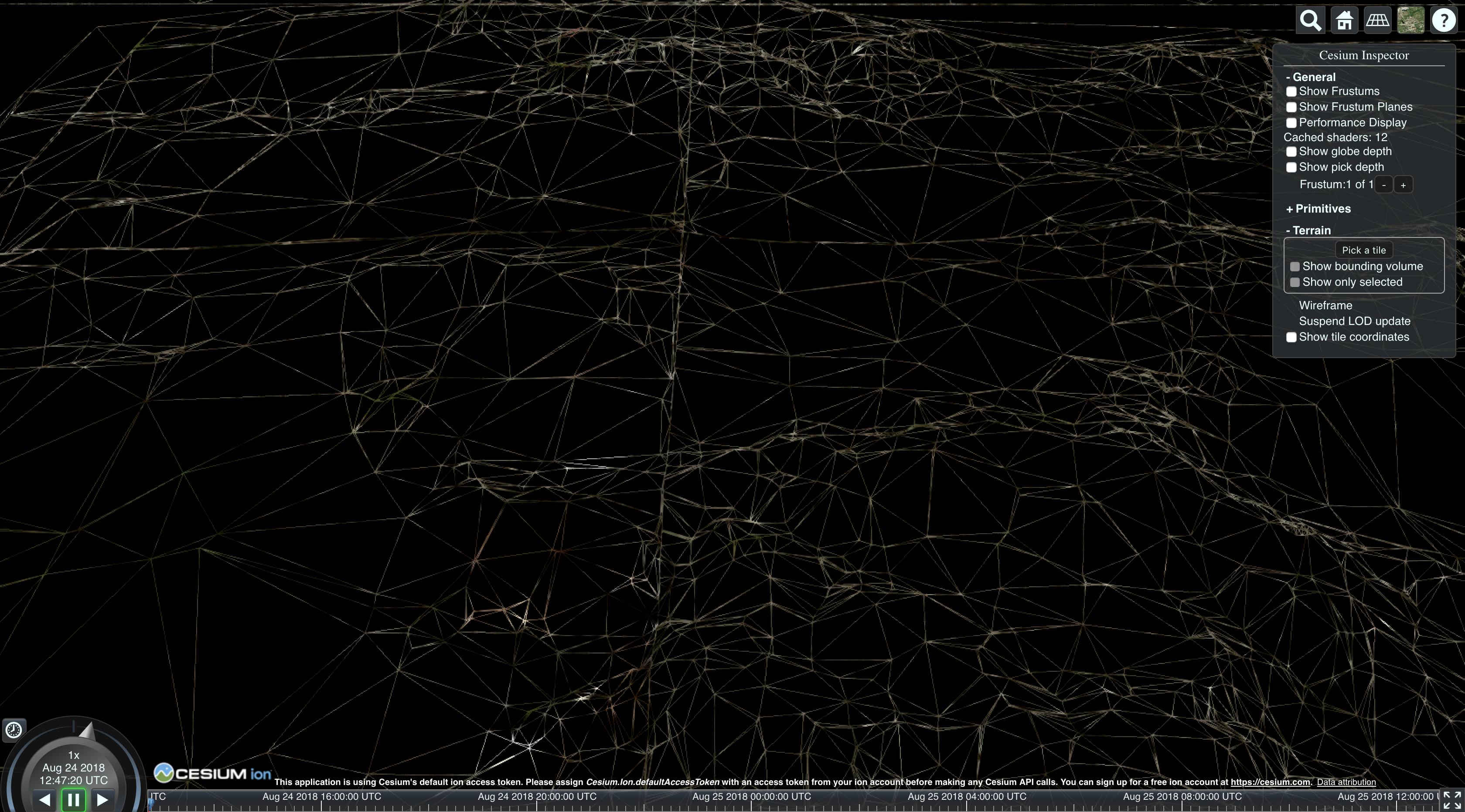 Cesium map with rendered terrain tiles