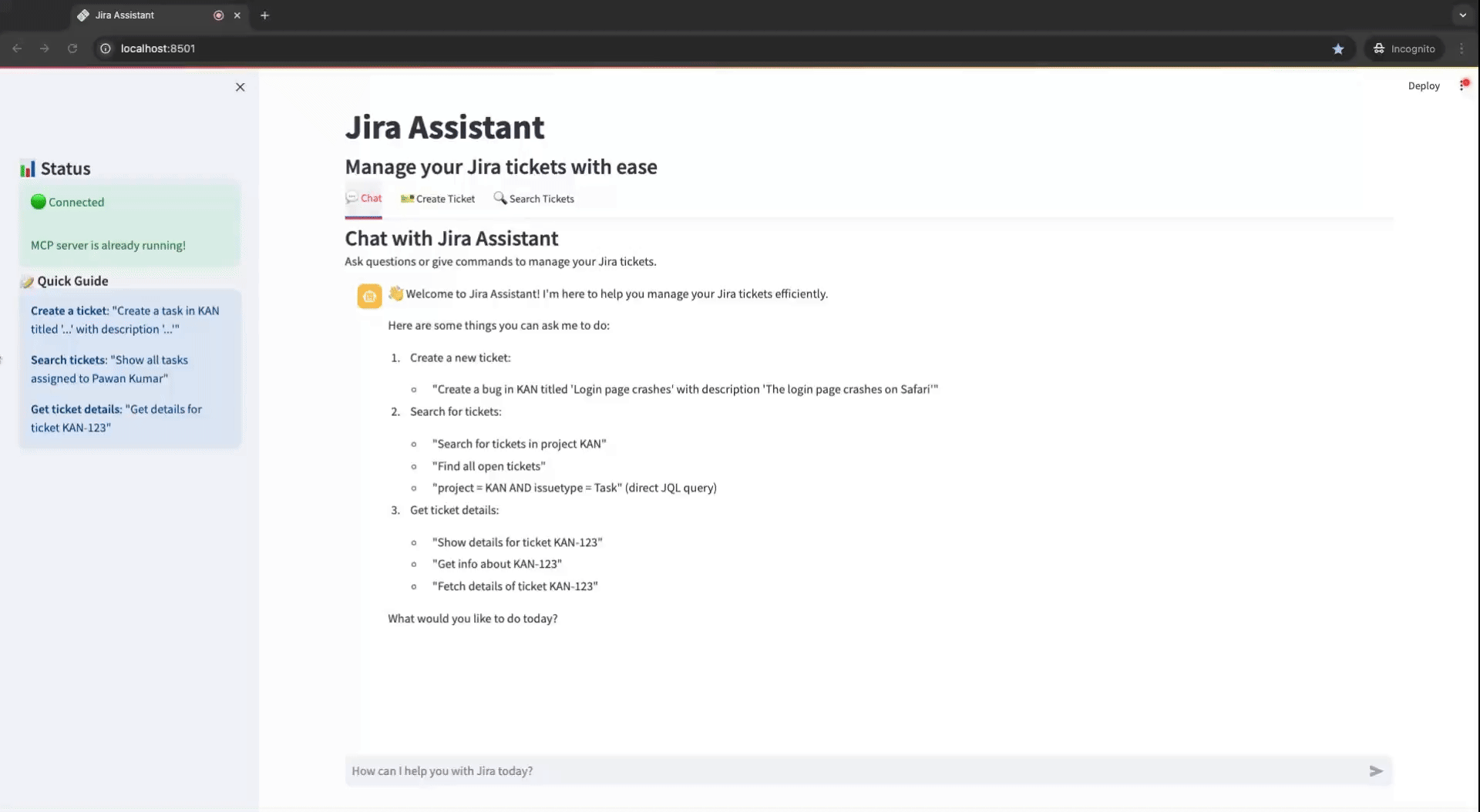 Jira_mcp_streamlit screenshot