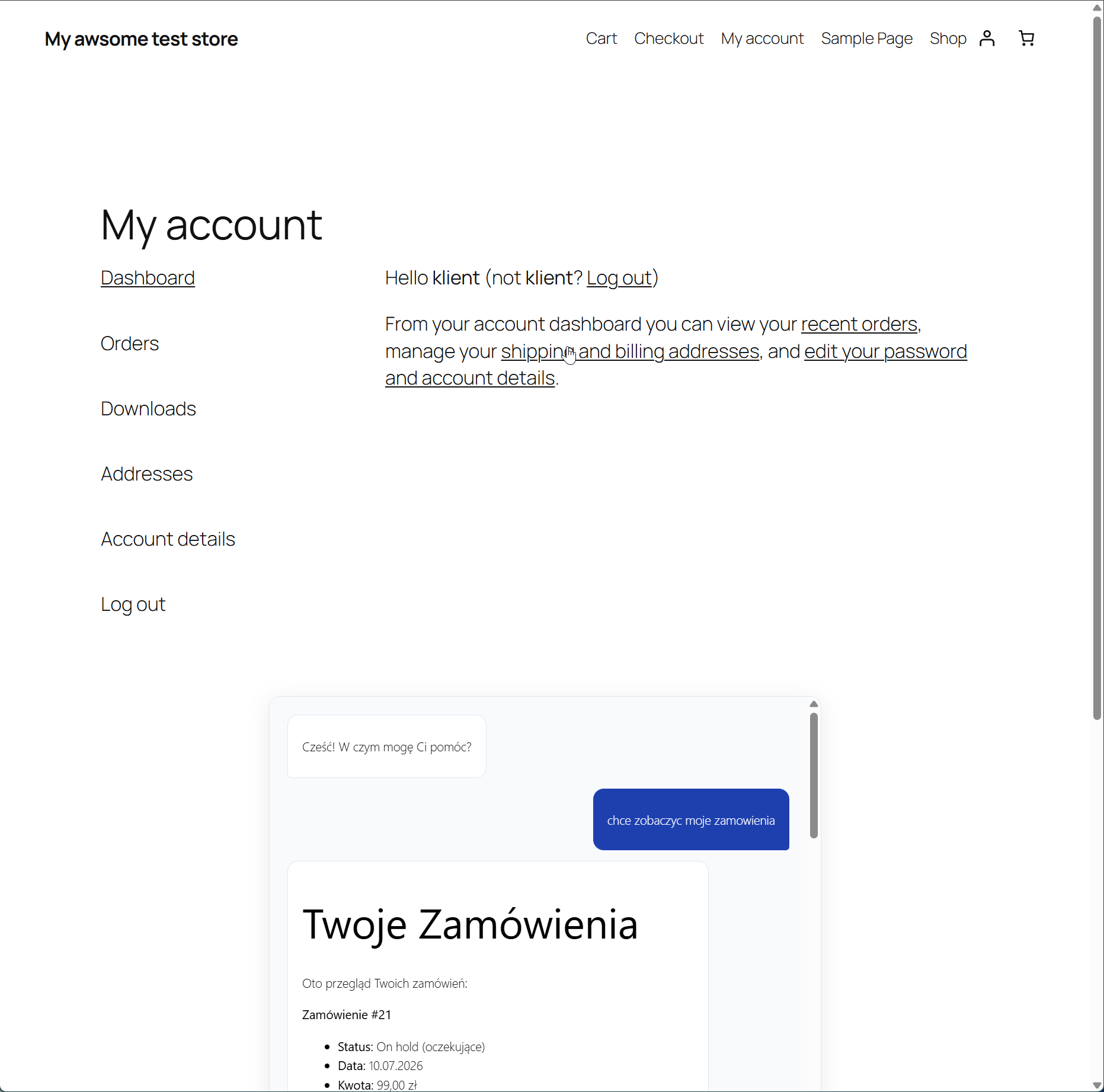 AI WooCommerce Agent — widget chatu 1