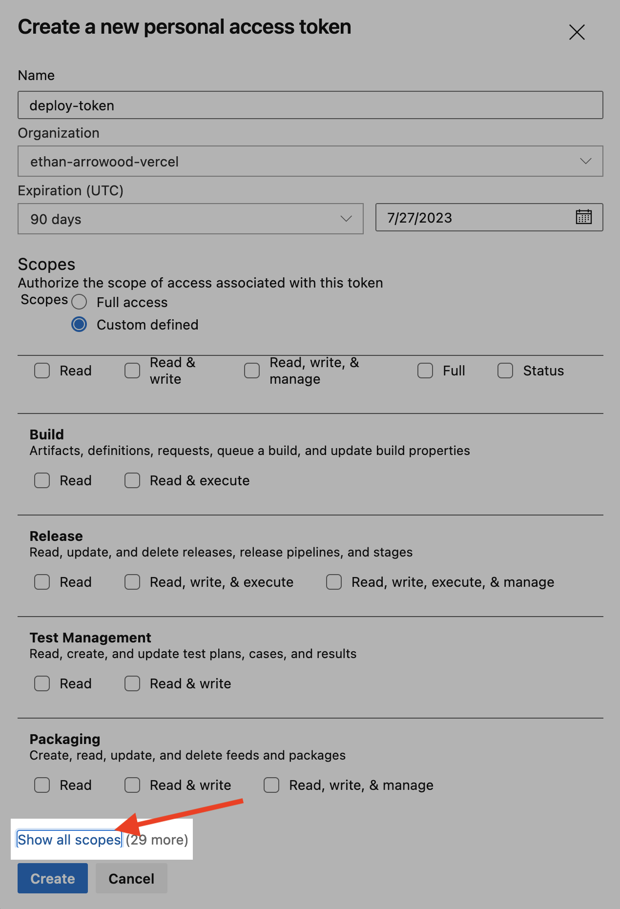 Azure DevOps Show All Scopes
