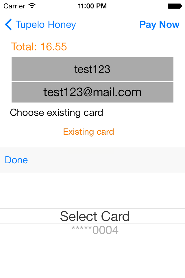 select existing card screen