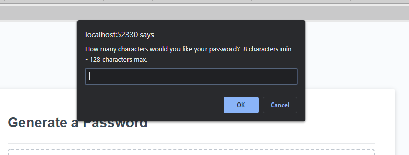 The following image will show the prompt window that will request for the length of the password.