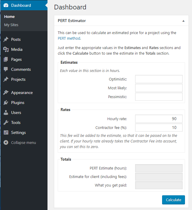 The Dashboard widget in action