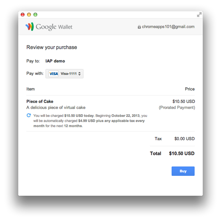 Using Google Wallet in apps and extensions