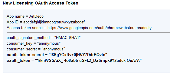 Same as above, but with string values for the oauth_token_secret and oauth_token