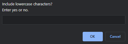 Prompt to include lowercase characters in the password generation.