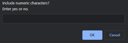 Prompt to include numeric characters in the password generation.