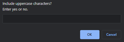 Prompt to include uppercase characters in the password generation.
