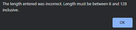 Alert indicating the entered length was incorrect.