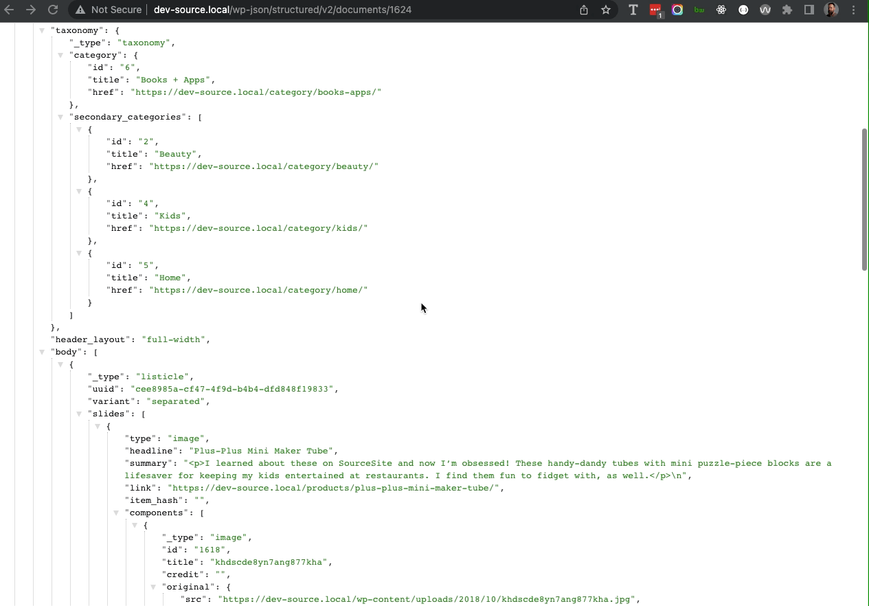 Showing sample export json