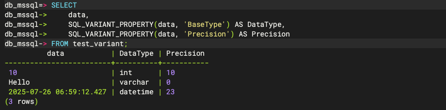 KingbaseES SQL_VARIANT 测试