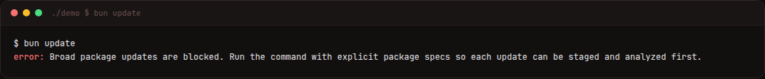 Supply Chain Guard blocking a broad update