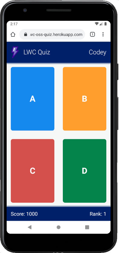 Quiz player app showing answer buttons