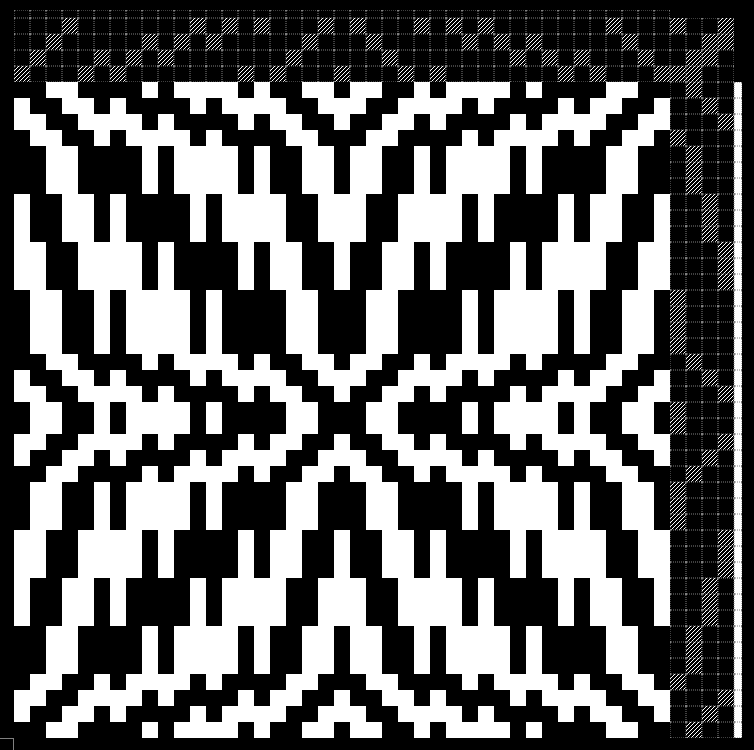 image of loom draft notation and graphic of generated textile