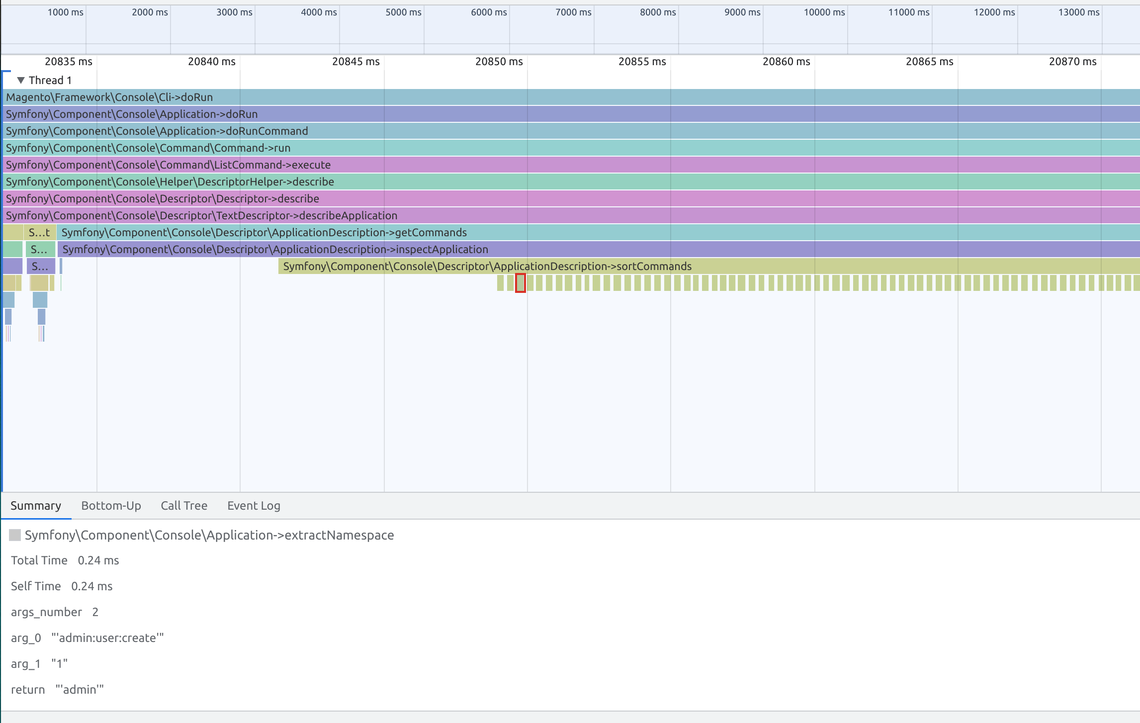 PHP trace dump with captured arguments values and return values