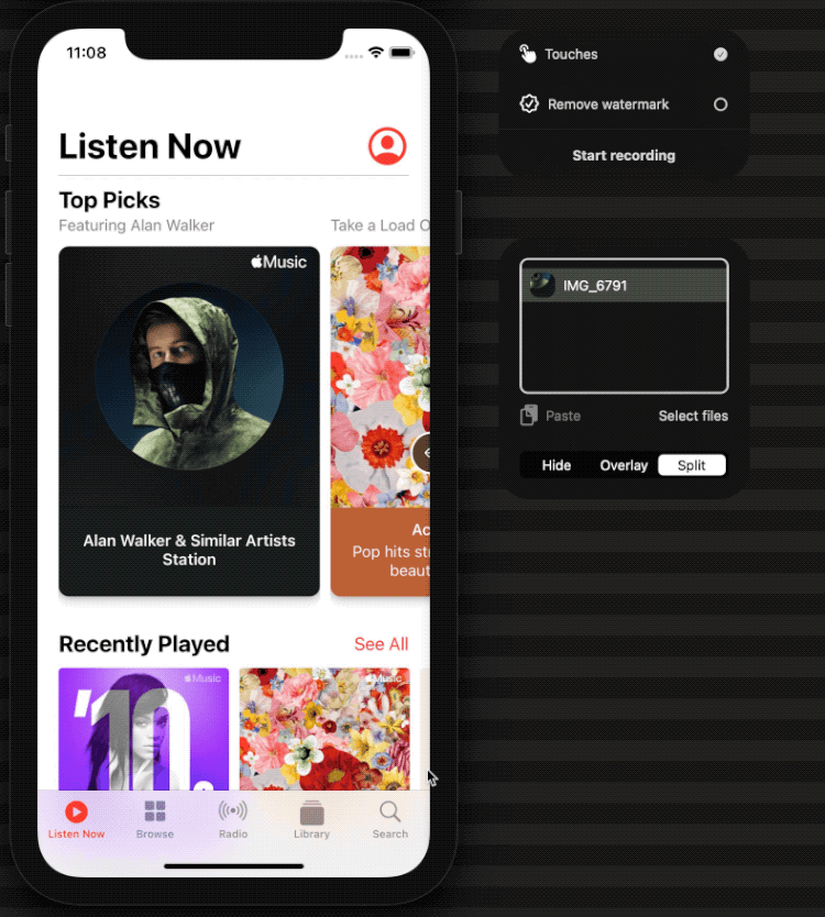 "Listen Now" screen