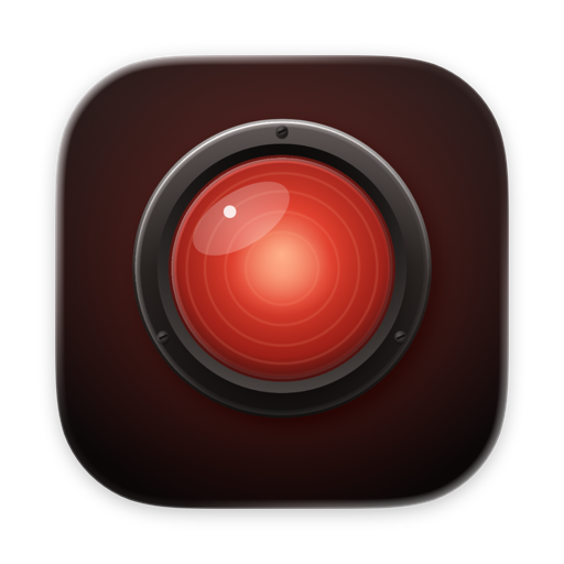 The Redlamp app icon: a glowing ruby safelight lens in a steel bezel