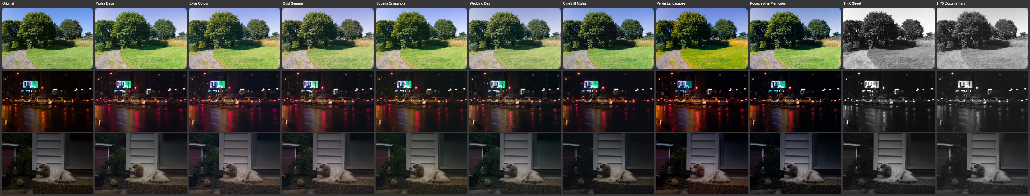 The ten fitted moods on three photos, beside the original