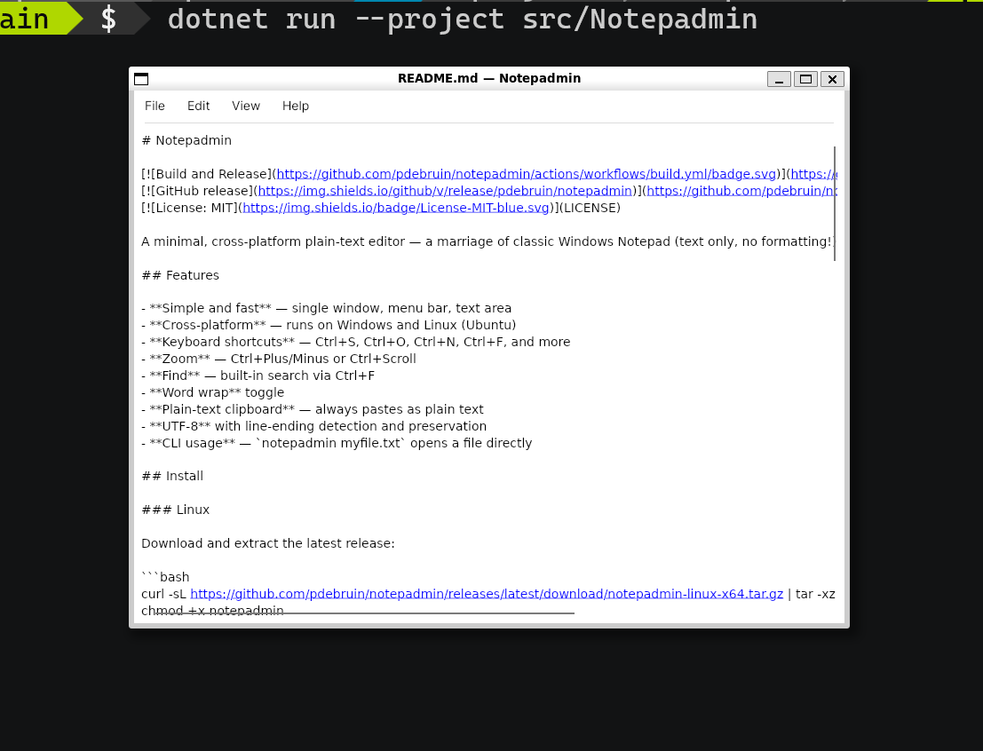 Notepadmin on Ubuntu
