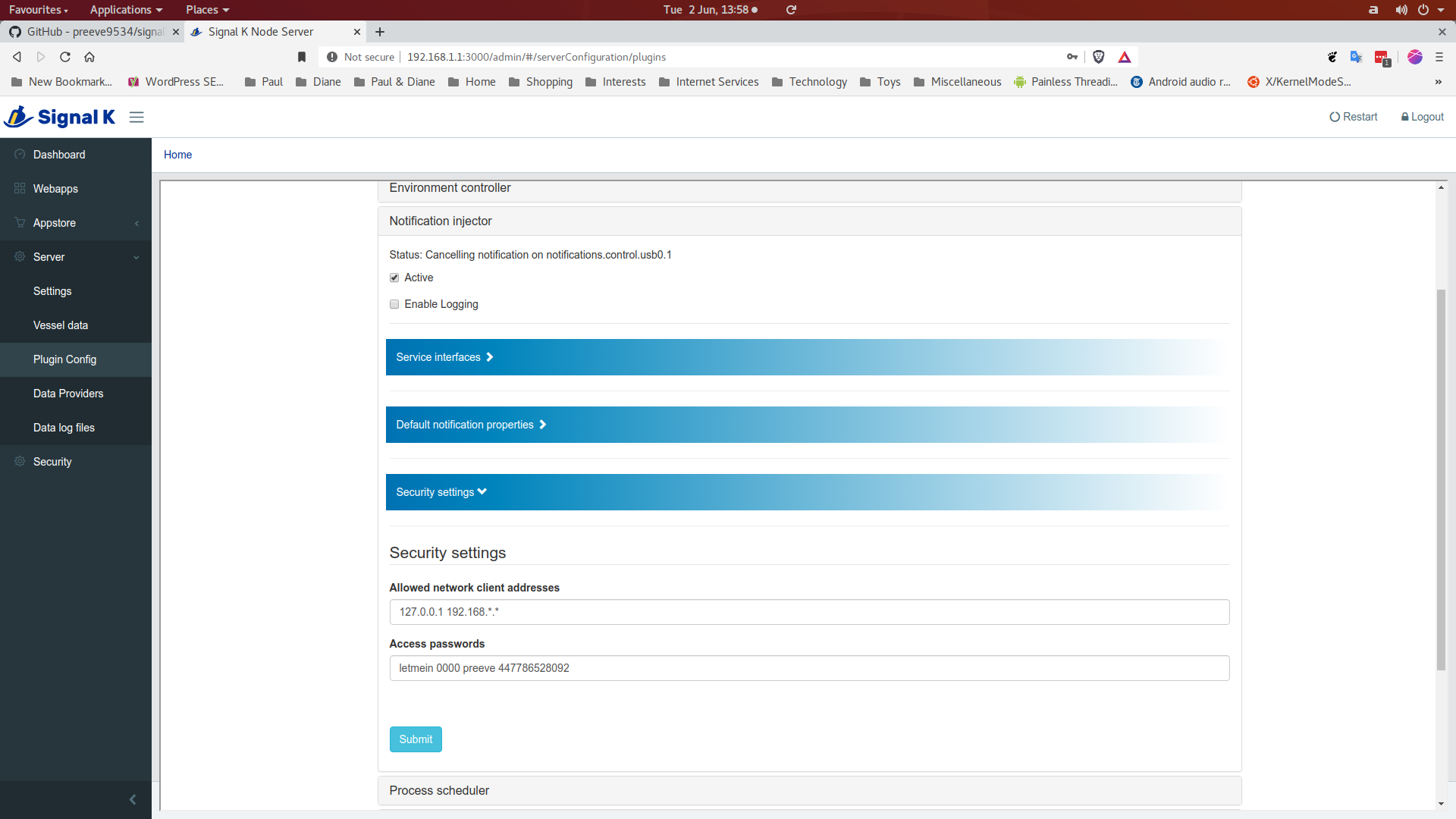 Plugin configuration screen