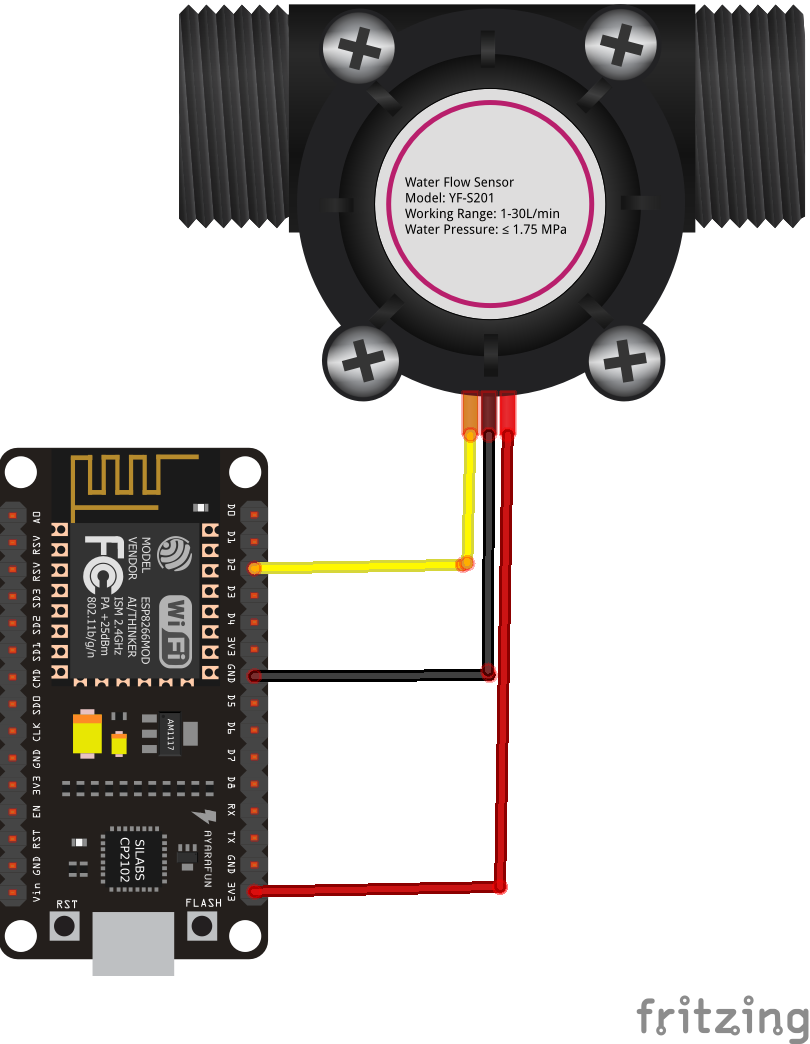 NodeMCU to Water Flow Sensor Connection