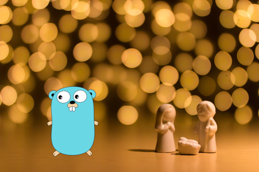 Christmas image of a crib with a gopher