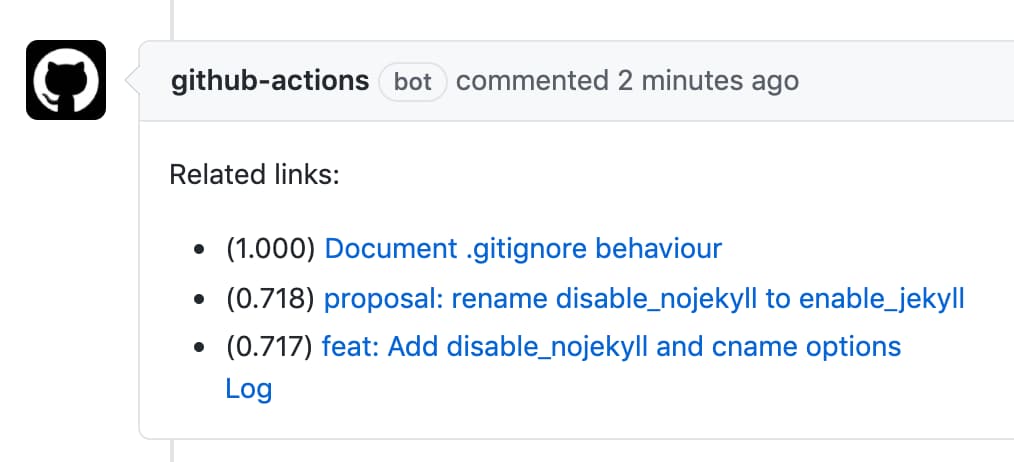 Suggest Related Links Action example result | peaceiris/actions-suggest-related-links