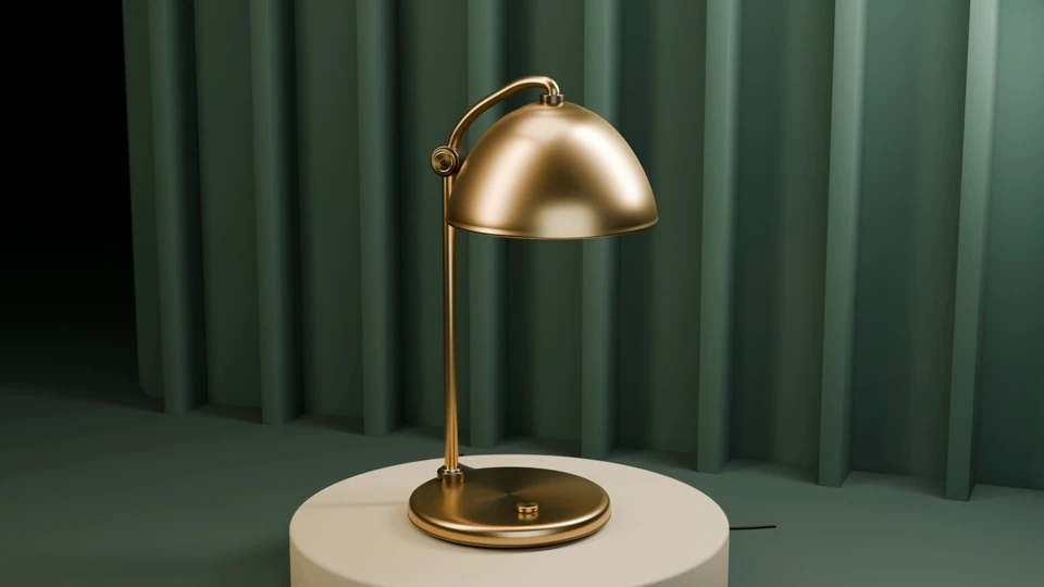 Actual DeepBlend camera animation: champagne metal lamp