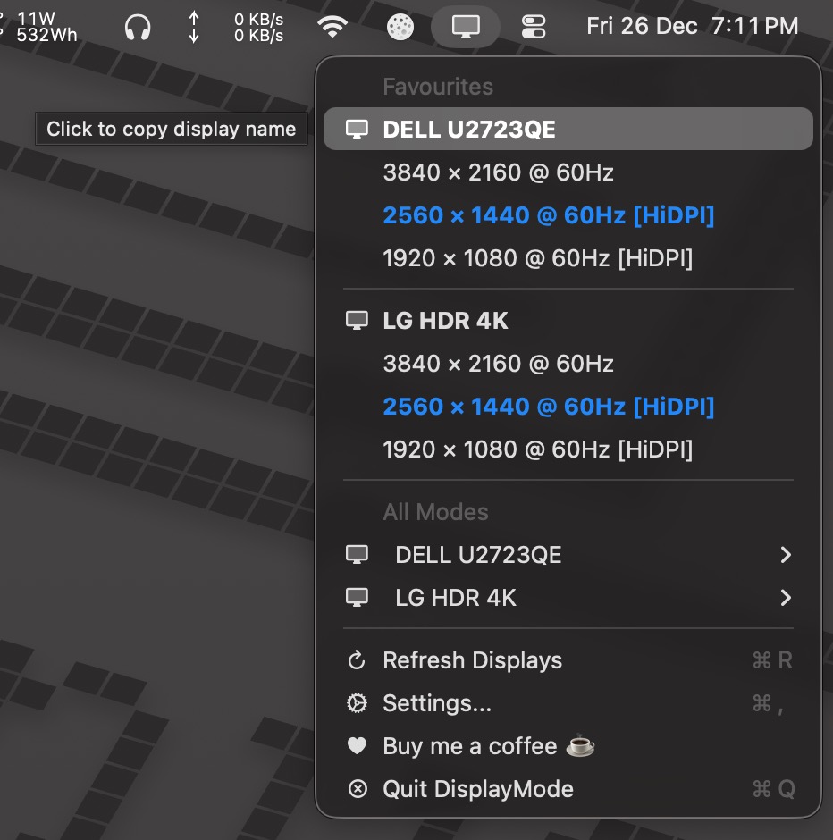 DisplayMode Menu screenshot 3
