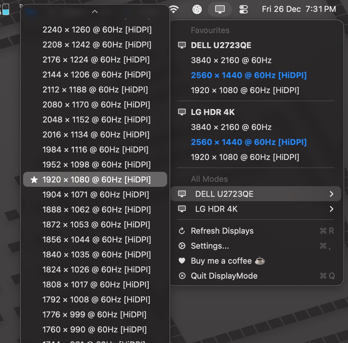 DisplayMode Menu screenshot 1